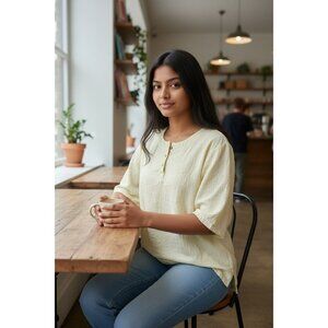 Women's Plus Size 3X Pale Yellow Crinkle Tunic Top | Casual | Excellent Conditio